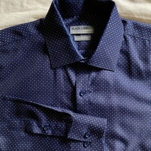 Black Label Ruffini Italy Slim Fit Button Up Dress Shirt Men S Navy Blue Dot EUC